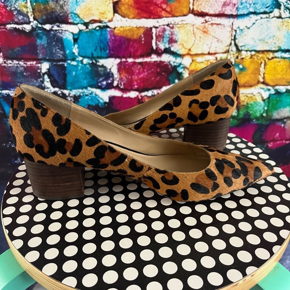 Sole Society Pumps Andorra Leopard Block Heel Shoes 9M Animal Fur - Picture 10 of 10
